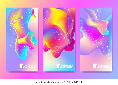 Vector design templates in trendy vibrant gradient colors with abstract fluid shapes, paint splashes, ink drops for flyers design, banners, brochure. Abstract fluid 3d shape