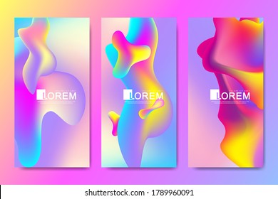 Vector design templates in trendy vibrant gradient colors with abstract fluid shapes, paint splashes, ink drops for flyers design, banners, brochure. Abstract fluid 3d shape