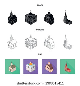 Vector design of temple and historic icon. Collection of temple and faith stock symbol for web.