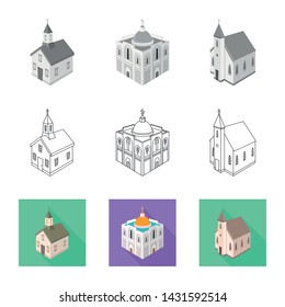 Vector design of temple and historic icon. Set of temple and faith stock vector illustration.