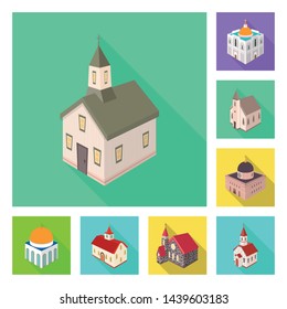 Vector design of temple and historic icon. Set of temple and faith stock symbol for web.