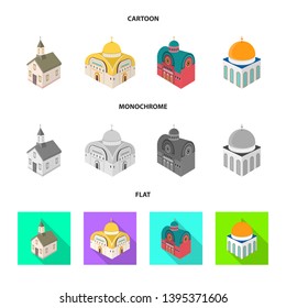 Vector design of temple and historic logo. Set of temple and faith stock vector illustration.