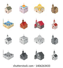 Vector design of temple and historic logo. Set of temple and faith stock symbol for web.