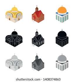 Vector design of temple and historic logo. Collection of temple and faith stock vector illustration.