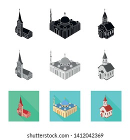 Vector design of temple and historic logo. Set of temple and faith stock symbol for web.