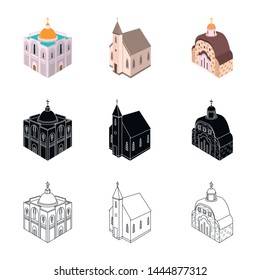 Vector design of temple and historic logo. Set of temple and faith stock symbol for web.
