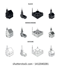 Vector design of temple and historic sign. Collection of temple and faith stock symbol for web.