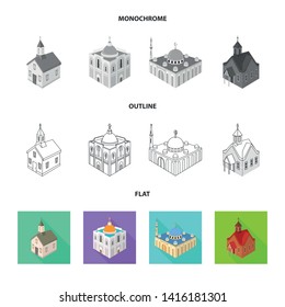 Vector design of temple and historic sign. Set of temple and faith stock symbol for web.
