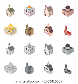 Vector design of temple and historic sign. Set of temple and faith vector icon for stock.