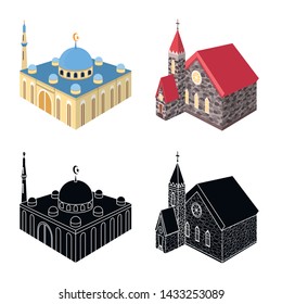 Vector design of temple and historic sign. Collection of temple and faith stock symbol for web.