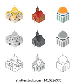 Vector design of temple and historic symbol. Collection of temple and faith vector icon for stock.