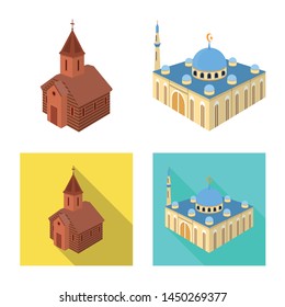 Vector design of temple and historic symbol. Set of temple and faith vector icon for stock.