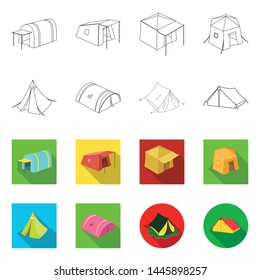 Vector design of tent and camp icon. Collection of tent and forest stock symbol for web.