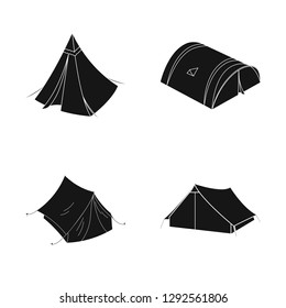 Vektordesign von Zelt und Camp-Logo. Kollektion von Zelt- und Wald-Stocksymbol für das Web.
