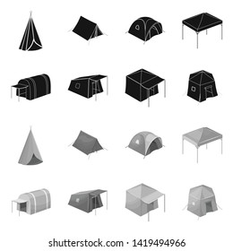 Vector design of tent  and camp logo. Collection of tent  and forest vector icon for stock.