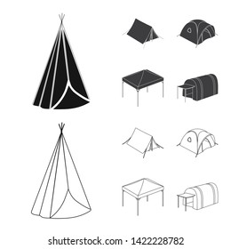 Vector design of tent  and camp logo. Set of tent  and forest stock symbol for web.