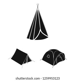 Vector design of tent  and camp sign. Set of tent  and forest vector icon for stock.