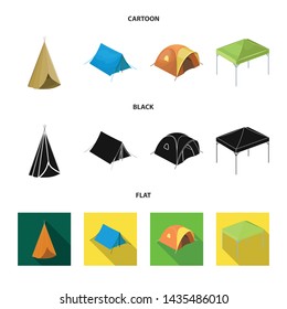 Vector design of tent and camp sign. Set of tent and forest vector icon for stock.