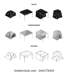Vector design of tent and camp sign. Set of tent and forest vector icon for stock.