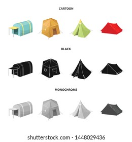 Vector design of tent and camp sign. Collection of tent and forest stock symbol for web.
