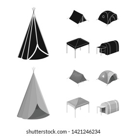 Vector design of tent  and camp symbol. Set of tent  and forest vector icon for stock.