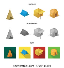 Vector design of tent and camp symbol. Set of tent and forest stock symbol for web.