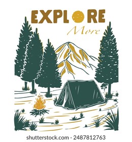Vektorgrafik Design eines Zeltes und Lagerfeuers in freier Wildbahn