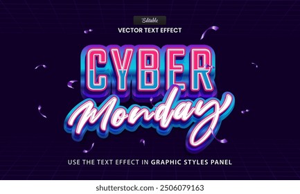 Efecto de texto de diseño de Vector, Cyber Monday 3d retro