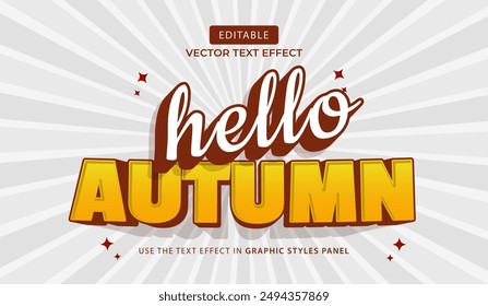 Efecto de texto de diseño de Vector, texto 3D de hola otoño