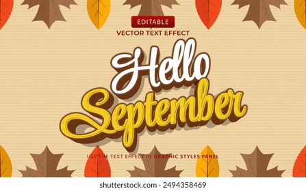 Vector design text effect, hello september typography text