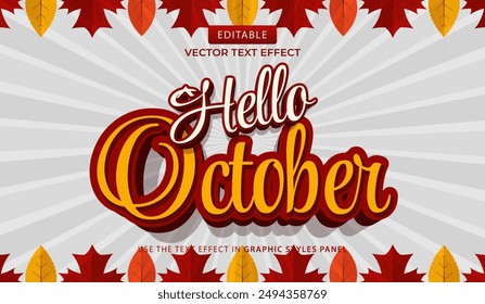 Vector design text effect, hello october 3d text