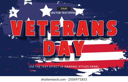 Vector design text effect, veterans day 3d vintage vector illustration