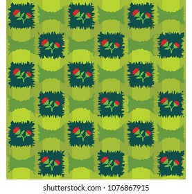 a vector design for textile, rose on a green pattern with abstract shapes