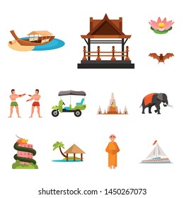 Vector design of thailand and travel logo. Set of thailand and culture stock symbol for web.