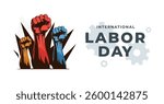 A vector design themed for International Labor Day featuring clenched fists, a symbol of workers