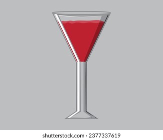 vector design of a thin, elongated clear glass made of glass containing dark red wine