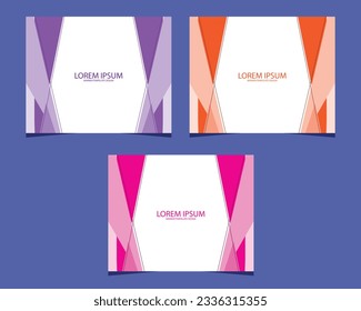 vector design of three banners with a purple background in orange and pink colors with an abstract appearance consisting of triangular lines and straight lines running on the sides