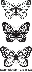 Diseño vectorial de tres mariposas diferentes una sobre otra, vector de mariposa, icono de silueta de mariposa