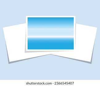 vector design of three pieces of paper, two white each on the back and one sky blue and navy blue paper each forming a template design that can be modified