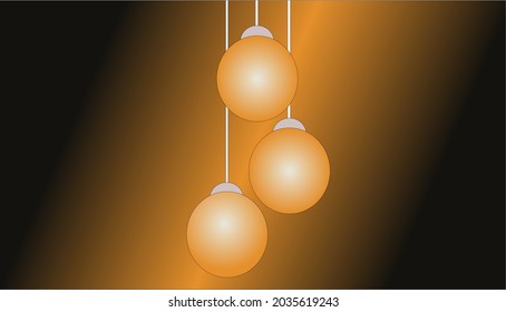 Vektordesign von drei runden Vintage-Kronleuchtern mit hellgelbem Licht