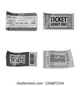 Vector design of ticket and admission icon. Set of ticket and event vector icon for stock.