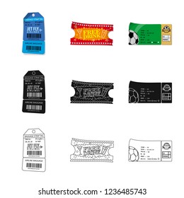 Vector design of ticket and admission logo. Collection of ticket and event stock vector illustration.
