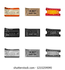Vector design of ticket and admission sign. Collection of ticket and event stock vector illustration.