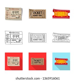 Vector design of ticket and admission sign. Collection of ticket and event stock vector illustration.