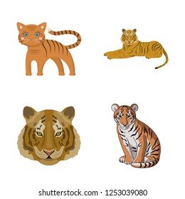 Vector design of tiger and asian icon. Set of tiger and tattoo vector icon for stock.