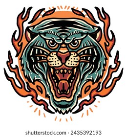 Diseño vectorial de la llama del tigre para la decoración de Halloween Tatuaje, etiqueta engomada, camiseta