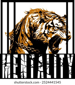 VECTOR DESIGN TIGER AND MENTALITY SLOGAN 