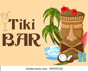 Vector design of Tiki bar poster with tribal mask
