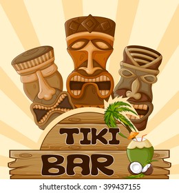 Vector design of Tiki bar poster with tribal mask