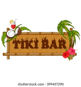 Vector design of Tiki bar poster on bamboo
